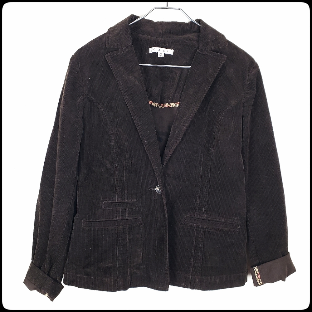 CAbi Chocolate Brown Buttoned Long Sleeved Corduroy Blazer Jacket Size: Medium